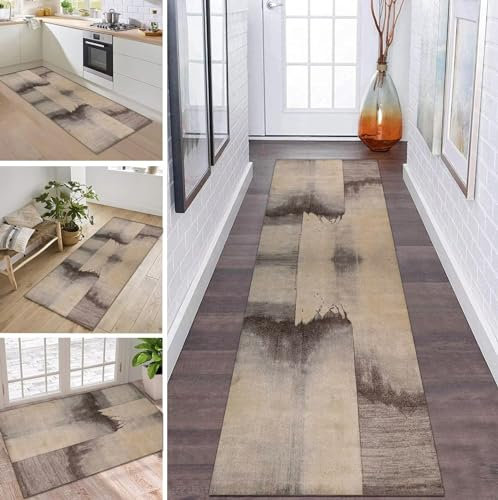 ZDYHMrj Teppich Läufer Lang Flur Küche rutschfest waschbar Teppichmatten Braun Schwarz Küchenteppich Küchenläufer 40X300cm Teppichläufer Schlafzimmer Meterware Eingangstürmatte Wohnzimmer Flurläufer
