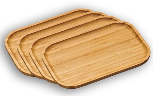 Kesper 58160 | 4er Set Servierbrett aus Bambus mit hochgezogenem Rand | Vesperbrett 30,5 x 20 cm