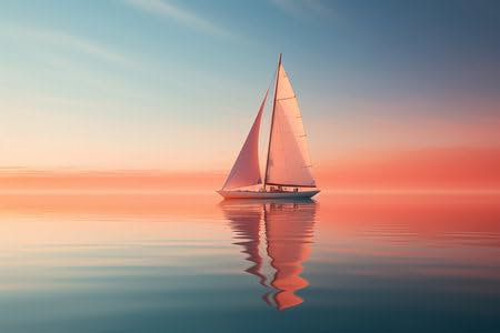 Acryl-Bild 140 x 90 cm: Segelboot auf dem Meer bei Sonnenuntergang. (211105833)
