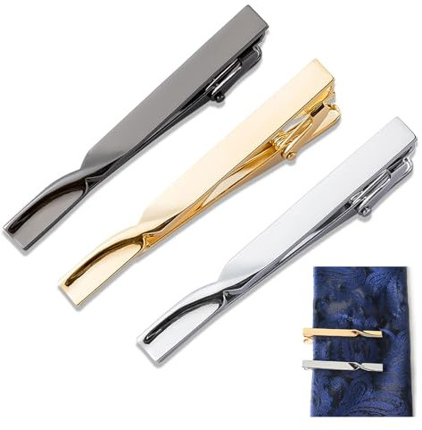 3 PCS Tie Clips for Men, Personalized Tie Bar Clip Gold Silver Black Tie Tack Pins Necktie Bar Clasp Set Suit Accessories for Wedding Boyfriend Father's Day