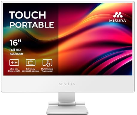 MISURA Tragbarer Touch Monitor 16 Zoll - FullHD 1920x1080, G+G-Touchscreen, HDMI, 2X USB-C, Helligkeit 300 cd/m², Kontrast 1200:1, HDR-Farbraum, LED-Hintergrundbeleuchtung, IPS-Technologie