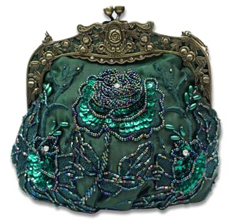 CORIOS Vintage 1920s Abendtasche Damen Floral Clutch Tasche Handgemachte Perle Handtasche Klein Tasche Elegante Schultertasche Kette Umhängetasche für Hochzeit Bankett-Party Abschlussball Grün