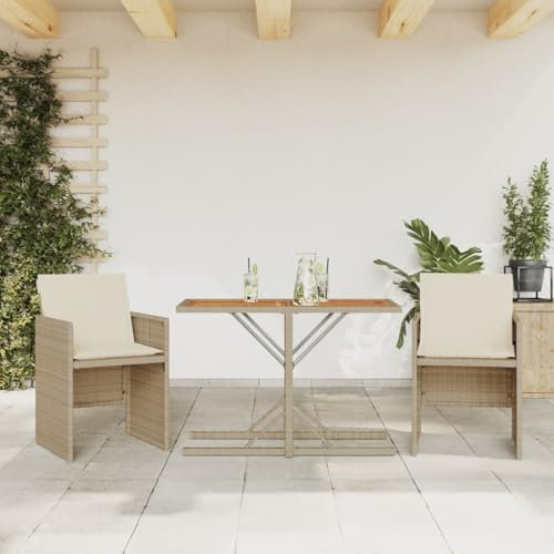qohoio 3-TLG. Bistro-Set mit Kissen Gartenset Tisch Und StüHle Bistrotisch Outdoor Balkon MöBel Set Beige Poly Rattan - 365069