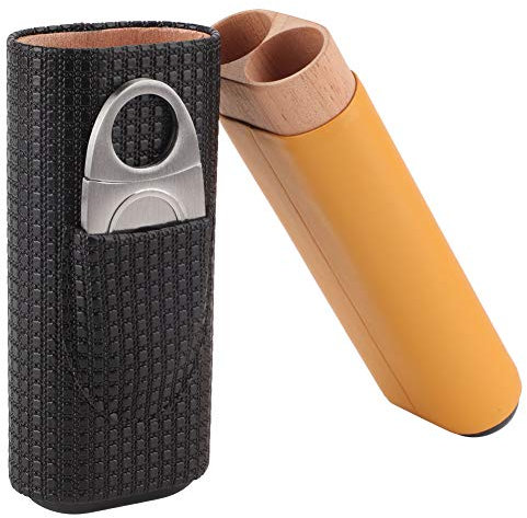 Étui à Cigares en Cuir, Caves à Cigares de Voyage avec Doublure en Bois de Cèdre pour 2 Cigares - Étui à Cigares de Voyage avec Coupe-cigare en Acier Inoxydable