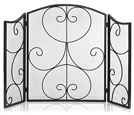 Schermi decorativi Griglia per caminetto Parascintille a 3 pannelli Copertura per scintille Striscia decorativa a forma di rotolo in ferro battuto Recinzione antincendio Schermi per camini domes