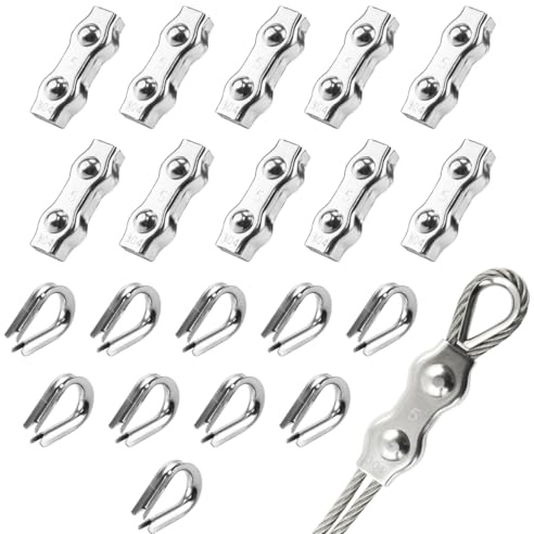 20 Piezas 10 x M5 Abrazadera de cuerda de acero inoxidable de 10 x M4 dedales Utilizadas En La Industria Construcción Transporte Envío y Anclaje