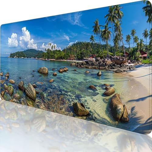 Grün Mauspad XXL 700 x 300, Erweiterte Groß Mousepad Landschaft, Wasserfest Schreibtischunterlage Vernähte Kanten Design, Mouse Pad mit rutschfeste Gummibasis für Pc Büro Deko, Geschenk Frau 1-U
