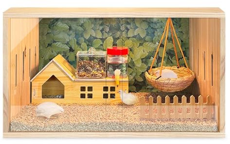 Hühnerstall Groß Wetterfest mit Auslauf Winterfest mit Glastür, Freilaufgehege Hühner Küken aus Holz Einfach zu Montieren, Vogelvoliere Außen(50x30x30cm)