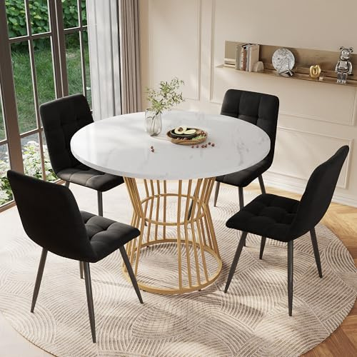 BNUZ Weiß mit metallbein (1 stück), küchentisch, Stabiler metallrahmen, Moderne marmor - Oder esstische, frühstückstisch - und frühstückstisch Restaurant, weiß/golden