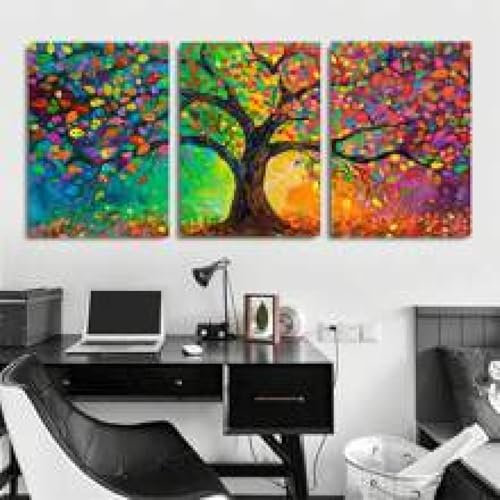 TONGYINLI Geldbaum des Lebens, Wandkunst, Landschaft, Leinwanddrucke, farbenfrohe Naturkunstwerke, abstrakte Bäume, Ölgemälde, Bilder, Heimdekoration, 80 x 120 cm x 3 Rahmen