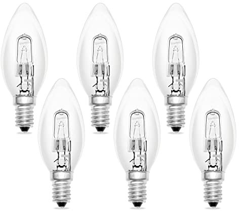 SCNNC Halogen Kerzenlampe E14 Dimmbar 230V, E14 C35 Halogen Kerzenbirnen Warmweiß 2700K, Halogenlampe Kerze E14 für Kronleuchter, Wandleuchten, Deckenleuchten, 6 Stück