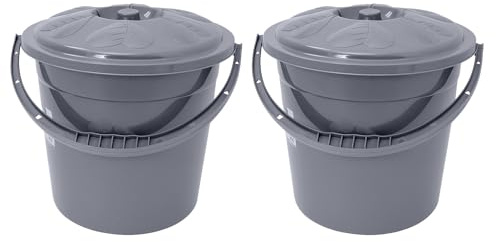 Best House | Plastic Bucket with Lid Handle | Small | 5 Litres | GREY | 2 Pcs | Household Bucket | Storage Buckets Bin Container, Multipurpose Use for Home, Garden and Workshops (Pack of 2)