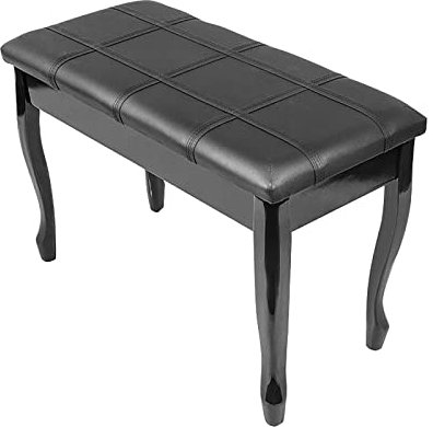Generisch Klavierhocker aus Kunstleder, Klavierbank mit Fester Höhe und Notenfach, bequemer Klavierhocker aus Massivholz, gepolsterte Klavierbank 76 x 35 x 49 cm, Schwarz