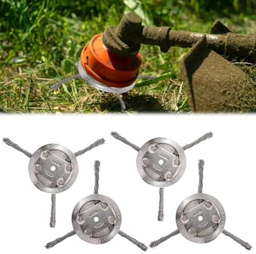 4 Stück Unkrautbürste für Freischneider, 3 Kopf Stahlbürstenkopf | Wildkrautbürste 5mm Bohrung, Drahtbürste mit Kegelform ideal für Pflasterfugen & Steinspalten, Entfernt Mühelos Unkraut Moos