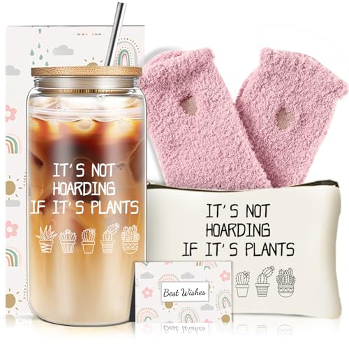 DHQH Plant Lover Gifts for Women, 16 Oz Plant Iced Coffee Cup Lids and Straw, Plants Themed Gifts, Birthday Christmas Gift for Moms Teacher Gardeners