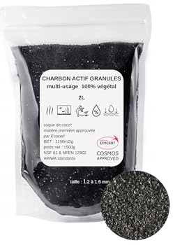 Charbon Actif Végétal Granulés, Filtre Eau pour Aquarium, Jardin, Filtration d'eau du Robinet, qualité supérieure, Multi usages 2L