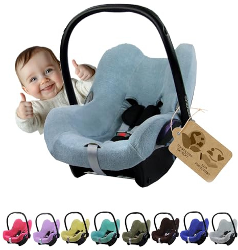 Sommerbezug Babyschale kompatibel mit Maxicosi Cabri Fix (hellgrau) | Atmungsaktiver Schonbezug aus Baumwolle/Frottee, Weich, passgenau mit Gurtschlitzen, Babysitz, waschbar, GRATIS GP