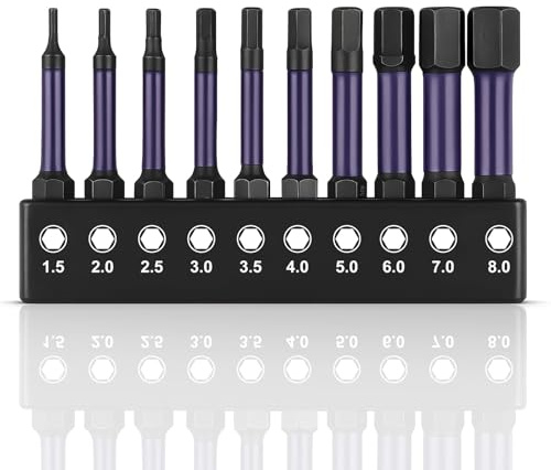 10 Pcs Magnetic Allen Wrench Drill Bit Set Alloy Steel H1.5-H8 2 Inch /50mm Black Magnetic Star Screwdriver Bits for lectric Manual Screwdrivers, Ratchet Wrench, Impact Driver and Heavy Screw Driving