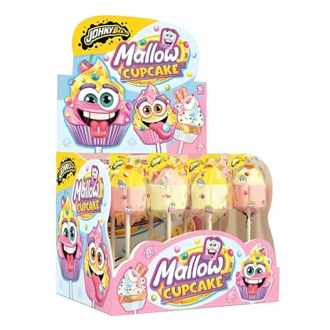 JohnyBee Mallow Cup Cake Morbidi Marshmallow Gusto Tutti Frutti Espositore da 16 Spiedini - 560g