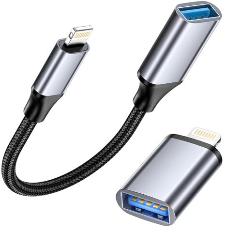 USB to Lightning Adapter 2Pack, Lightning to USB Adapter Cable lightning Male to USB Female usb 3.0 OTG Adapter for iPhone 14 13 12 11 Pro Max/iPad Pro, Supports usb Flash Drives, Keyboards, Cameras