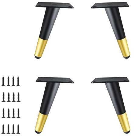 Verida Furniture Legs 4 Inch, Set of 4, Metal Table Legs Replacement for Sofas, Dressers, TV Stands, Chairs, Nightstands and Furniture, Mid-Century Style, Matte Black and Gold