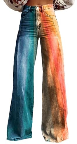 Pantalones Vaquero Vintage Holgados Palazzo para Mujer Cintura Alta Vaqueros de Pierna Ancha Pierna Recta Dril Pantalones Elástico y Cómodos Impresión Y2K Baggy Jeans Pantalón con Bolsillos