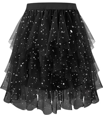 Bbonlineklänning, tyllkjol, knälång, underkjol, cosplay, kjol, kort, danskjol, elastisk tyll, balett, kostymer, karneval, kjol, Svart paljetter, M