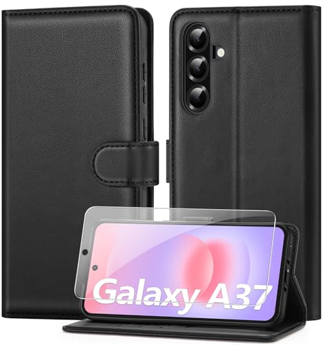 ivencase Funda para teléfono móvil Compatible con Samsung Galaxy A37 5G Funda y Protector de Pantalla, [Bloqueo RFID] [Tarjetero] [Cierre magnético] [función Atril] Funda con Tapa, Negro