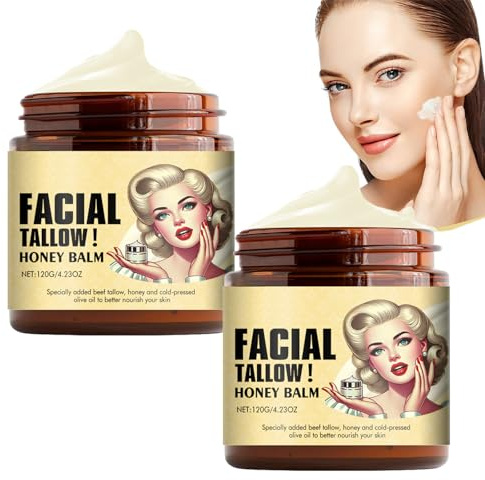 Whipped Tallow Honey Balm for Face and Body, Grass-Fed Beef Tallow & Honey Moisturizer, Rich Moisturizing Skin Cream and Body Butter for Dry Skin, Home Care Size,120g (2pcs)