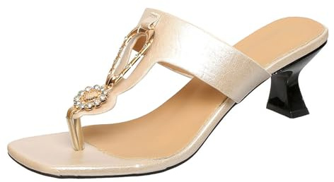 Damtåseparator sommar, strandskor dam med klack, sandaletter stor storlek, sandaler fyrkantiga kilsandaler, högklackade tofflor, fashionabla höga klackade sandaler, lätta tofflor, Beige, 37 EU