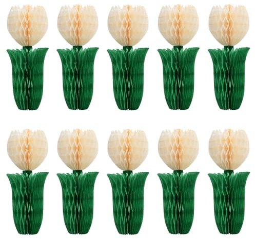 Tulpen Wabenbälle Dekoration, 10 Stück 3D Papierblumen Ornament für Muttertag Ostern Frühling, Bunte Faltdékoration für Hochzeit Party Garten Tisch Fenster, DIY Steckaufsteller