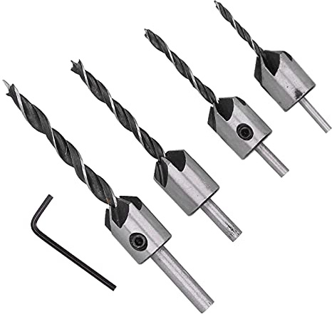 YWBL-WH Set di Punte per Trapano Svasatore, Strumento per Smussare a 5 Scanalature in Acciaio Al Carbonio per la Lavorazione del Legno con Chiave Esagonale, Ideale per Trapani a Mano e da Banco