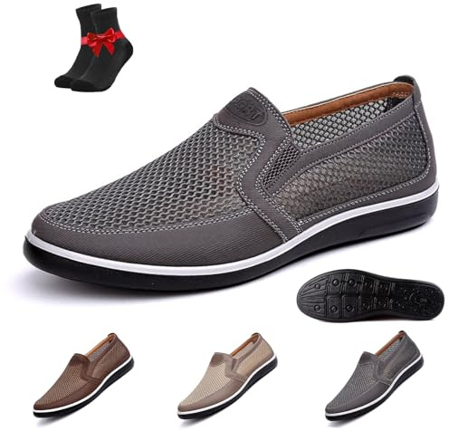 QCHAOLI Zapatos Hombre De Malla Transpirable Sin Cordones Ligeros Antideslizantes para Caminar Y Conducir con Suela Flexible Y Cómoda