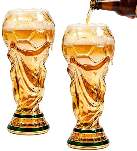 WDKXCN 2 stycken WM Pokal ölglas, 500 ml ölsejdel glas fanbägare, ölglas, stor ölmugg för fotbollsfest, troféform kristallglas för öl, cocktails, drycker, fotbollsfest