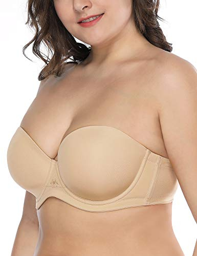 Deyllo Damen Trägerloser BH Bügel Halbschalen Große Größen BH mit Geformte Cups Multiway(Beige,95C)