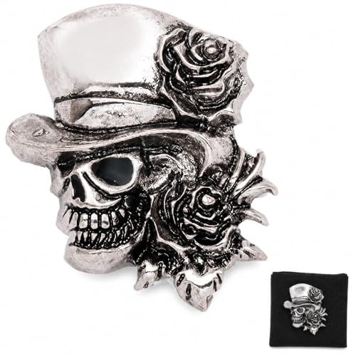 TENDYCOCO Skelett Brosche mit Hut und Rose, Vintage Punk | Clip-Pin-Rückseite zur Befestigung an Kleidung