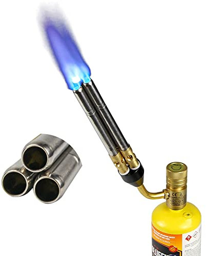 BLUEFIRE Triple Flame Barrel Turbo Torch Head High Output 25590 BTU Heavy Duty Gas Welding Nozzle Fuel by MAPP MAP Pro Propane Brazing Soldering Large Dia Pipes Flamethrower