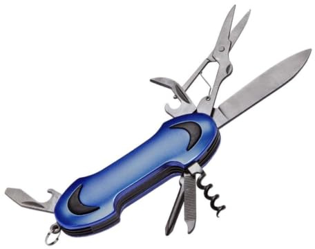 PROMO-SHOP - Navaja Multiusos de Bolsillo 8-en-1, Cuchillo Multiusos, Herramienta Multiuso Azul, Multiherramienta con Embalaje Individual