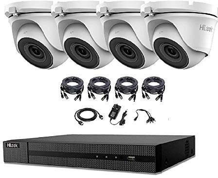 HILOOK 5MP CCTV SYSTEM 4CH 5 MP DVR CAMERA INDOOR OUTDOOR 4X DOME TURRET CAMERAS 2OM NIGHT VISION HDMI KIT (2TB HDD, WHITE)