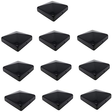 h2i Pfostenkappe | Stahl Schwarz pulverbeschichtet | 121 x 121 mm | 10 Stück | Abdeckkappe für Garten Holz-Pfosten Pfostenträger & Zaunpfosten in Pyramidenform | Wetterschutz für Holz-Balken