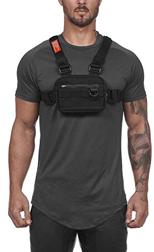 Maijia Brusttasche für Männer Chest Rig Tasche Hip Hop Streetwear Hüfttasche Taktische Weste Brustpack Hip Hop Funktion Chest Rig Pack (Schwarz)