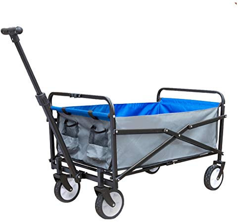 Bollerwagen faltbar 4 Rad Outdoor Pull Cart, Klappbarer Strandwagen mit Griff, Stahlhalterung, Stark und Langlebig, Tragende 60 Kg