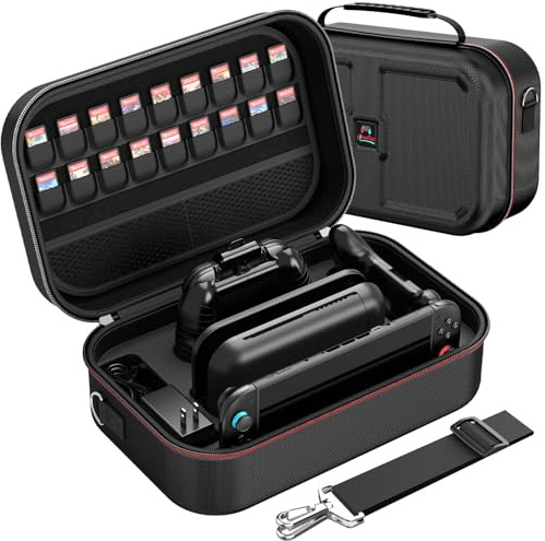 HEYSTOP Carrying Case for Nintendo Switch 2 Hard Shell Protective Case | Switch 2 Travel Storage Case with 18 Game Card Slots,Adjustable Shoulder Strap,Shockproof Organizer for Dock and Accessories
