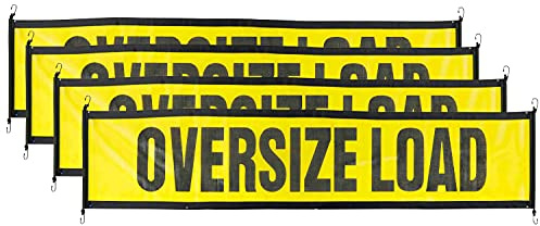 Mytee Products (4 Pack) 18x84 Oversize Load Sign for Trucks w/Bungee Cord & Hook - Stretch Cord Mesh Oversize Load Banner for Escort Vehicles, Car, Flatbed Trailer - Safety Warning Signs