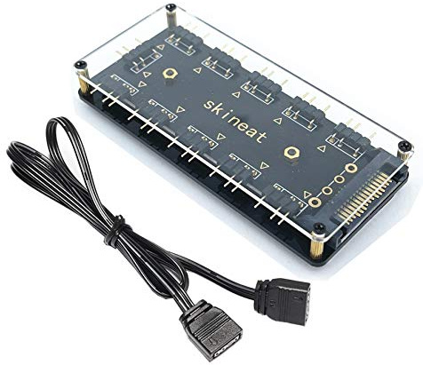 skineat 5V RGB Splitter Hub with Case and for ASUS/MSI 5V 3Pin LED Controller、LED Splitter 10-Port Hub with 50CM 3Pin Extension Cord, Perfect for Lots of RGB (5v)