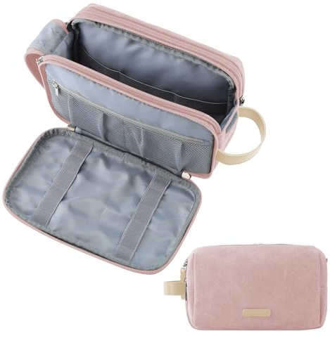 BAGSMART Resetoalettväska för Män och Kvinnor, Vattentät Bärbar Toalettväska med Dubbel Dragkedja och Stor öppning, Rakväska, Förvaringsväska med Stor Kapacitet, 5L, Rosa Duk, M