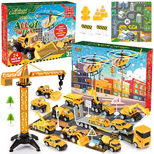 EUCOCO Adventskalender Auto Kinder 2025, Spielzeug ab 1 2 3 4 5 6 Jahre Junge Weihnachtskalender Kinder 2-6 Jahre Geschenk Junge 1-6 Jahre Baustelle Spielzeug ab 1-6 Kleine Geschenke für Jungen