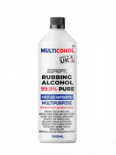 Multicohol Isopropyl Alcohol IPA Lab Grade 99.9% Rubbing Alcohol - Disinfectant Household Cleaning Alcohol - Suitable for Electronics, Glass & Multipurpose Cleaner 500ml