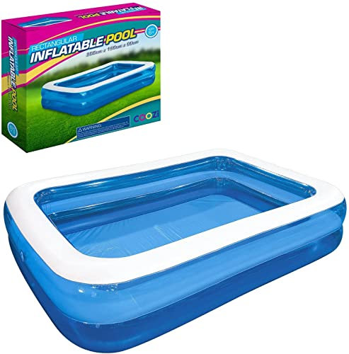 COOZi Paddling Pool – 2M Large Inflatable Pool for Kids, Toddlers & Adults, Durable Outdoor Swimming Pools with Self-Adhesive Repair Patch, Rectangle Pools for Summer Fun
