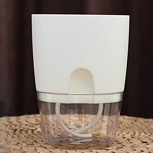 Vasi per fioriere autoirriganti, vasi di violetta africana Vaso di fiori rotondo trasparente Vaso decorativo in plastica con corda di cotone Piante da interno ed esterno, piante grasse, viole(Bianco)